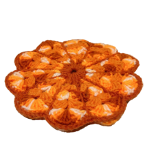 Vintage Handmade Crocheted Hot Pad Trivet Fall Orange Retro Flower 8 &quot; - $12.60