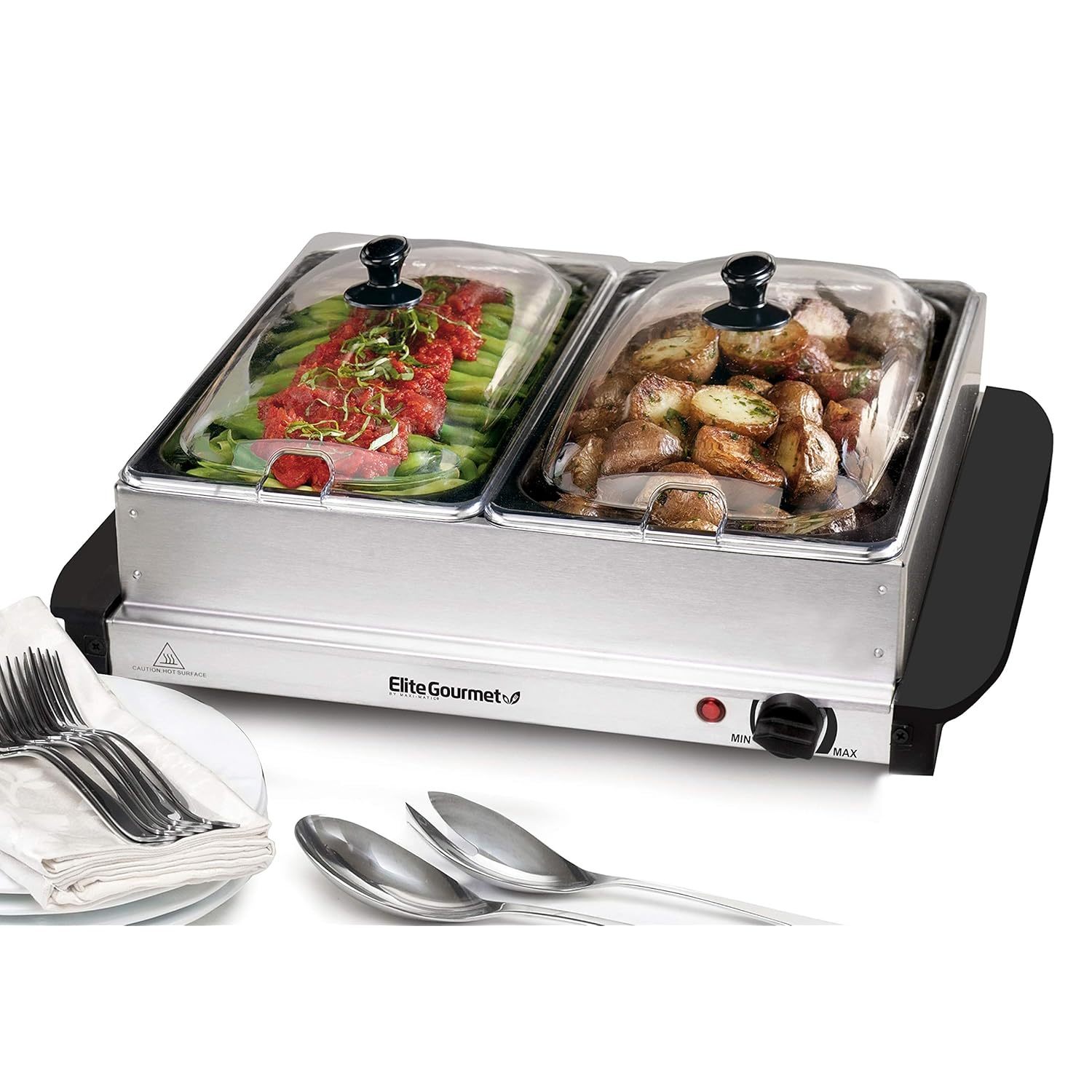 Dual 2 X 2.5 Qt. Trays, Buffet Server, Food Warmer Temperature Control, Clear Sl