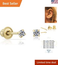 Delicate 14k Gold Tiny Stud Earrings with Secure Screw-Backs - Gift Box ... - $64.49