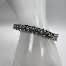 J Crew Bracelet Clear Rhinestones Woven Wrapped Teal Blue Gold Tone Hardware - £11.71 GBP
