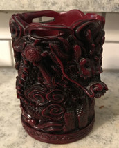 Vtg Chinese Carved Red  Resin Zodiac Dragon Vase Cup Feng Shiite Very De... - $88.20