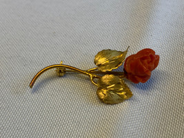 Vtg 18K Yellow Gold Coral Rose Pin 3.44g Fine Jewelry Flower Brooch - £340.24 GBP