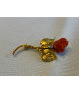 Vtg 18K Yellow Gold Coral Rose Pin 3.44g Fine Jewelry Flower Brooch - £336.29 GBP