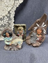 Vtg 1970’s Ceramic Native American decor Lot Of 3 Chief Warrior Howling Wolf EUC - £22.48 GBP