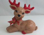 Vintage Kimple Christmas Ceramic Reindeer Quilted Hand Painted 7.5&quot; x 7.75&quot; - $19.39