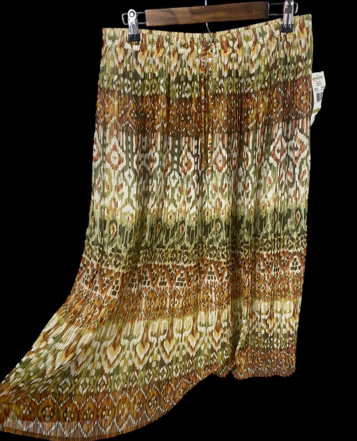 Alfred Dunner Maxi Skirt Crinkle Ikat Earth Tones Long Boho Peasant Fest... - $49.39