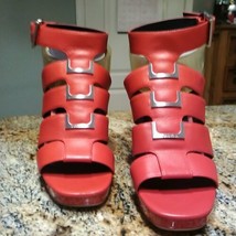 Rare Calvin Klein Leather Red Gladiator Sandals Heels 8.5 / 38.5 - £78.33 GBP