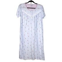 Country Store Nightgown S Blue Pink Lace Floral Short Sleeve Cotton Buttons - £18.08 GBP
