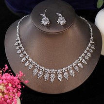 Shiny 2pcs Necklace Earring Bridal Wedding Zircon Jewelry Sets for Women Conjunt - £74.02 GBP