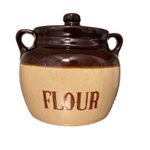 Vtg Monmouth Pottery Crock Canister Flour Jar Bean Pot Shape Maple Leaf 8Hx9.5W - £30.82 GBP