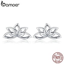 BAMOER New Arrival 925 Silver Lotus Flower Stud Earrings for Women Elegant Lotus - £16.11 GBP