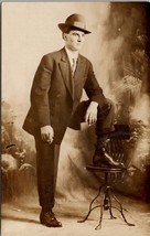 RPPC Handsome Man Smoke in Hand Showing off New Shoes Studio Photo Postcard B29 - £12.74 GBP