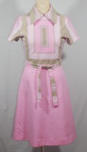 Vtg 60s C. M. Courtney Pink Green Geometric Stripes Dress Mod GoGo Sz 7/8 Belt - £46.98 GBP
