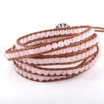 Fashion Women Jewelry Brown Leather Bracelet Handmade 5 Strands 4mm Natural Ston - £13.02 GBP