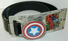 Marvel&#39;s Captain America Shield Logo Belt Buckle and Belt, Waist 31-37 UNUSED - £19.21 GBP