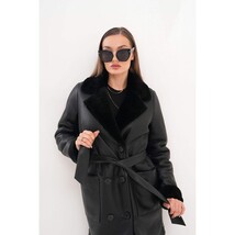 Vinci The Raven Long Shearling Black Leather Women Leather Jacket image 13