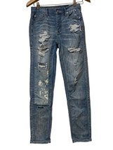 American Eagle AEO High Rise Light Vintage Wash Sz 0 LONG Distressed Hearts - £13.93 GBP