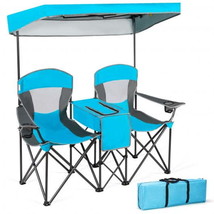 Portable Folding Camping Canopy Chairs with Cup Holder-Blue - £122.13 GBP