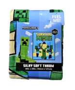 Minecraft Survival Mode Soft Cuddly Silky Soft Throw 40x50in Green Blue ... - $32.81 CAD