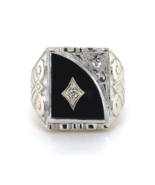 Authenticity Guarantee 
10k White Gold Genuine Natural Black Onyx Men&#39;s ... - $1,171.23 CAD
