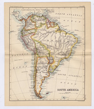 1888 Original Antique Map Of South America / Brazil Argentina Ecuador Chile - £14.48 GBP