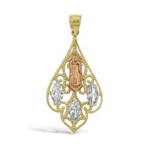 Real 14k Gold Virgin Mary Guadalupe Pendant Oro Charm 1.7&quot; - £284.89 GBP