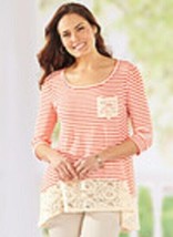 Anthony Richards Coral Stripe Lace Trimmed Top  3X(24W-26W) - $28.49