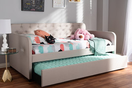 Oksana Beige Fabric Button-Tufted Twin Size Sofa Daybed w/Roll-Out Trundle - $9,987.72 MXN