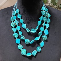 Women Fashion Blue Irregular Turquoise Trible Strand Necklace with Lobster Clasp - £23.74 GBP