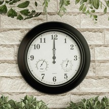Large Metal 18 In Indoor Outdoor Wall Clock Hygrometer Temperature Gauge - £87.91 GBP