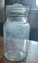Clear Glass Quart Mason Style Jar Glass Lid Metal Latch Canning Vintage - $9.99