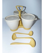 Vintage TUPPERWARE 10pc Condiment Caddy Set w Bowls Lids Spoons Cream/Go... - $39.55