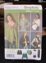 Simplicity 4355 Jacket, Stole, Scarf. Hat & Bag Sewing Pattern -Size M/L/XL - $7.91