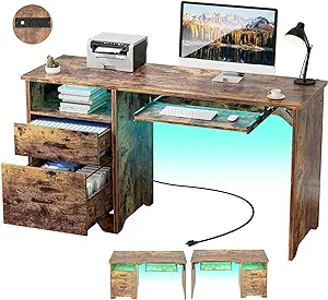 Office Desk With File Cabinet, 55 Inch Reversible Computer Desk With Sma... - $370.99
