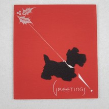 Vintage Art Deco Christmas Card Dog Black Scottish Terrier Scottie Scott... - $14.99