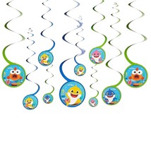 Baby Shark Spiral Decoration With Cutouts - 5&quot; | Assorted Design | Pack Of 12 - £12.54 GBP