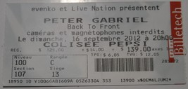 PETER GABRIEL 2012 Pepsi Colisee Ticket Stub Back To Front Tour vg+ Genesis - £7.74 GBP