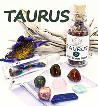 TAURUS Zodiac Gift Set of Roller Bottle + Crystals + Incense ~ Astrology Wicca - £34.06 GBP