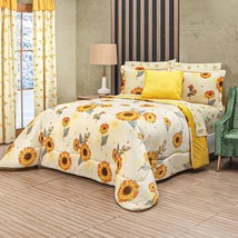 SUNFLOWERS BLANKET WITH SHERPA SOFTY THICK &amp; WARM &amp; SHEET SET 9 PCS CALK... - £141.92 GBP