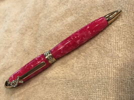 Handcrafted  Pen Breast Cancer Awareness 24 kt gold with clear Swarovski Crystal - £35.98 GBP