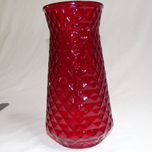 Paula DPS Diamond Texture Cranberry Glass Retro Vase 9” Tall Retro Vintage Vase - $5.94