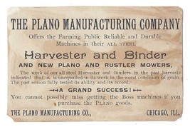 1880s Plano Farming Equipment Chicago Victorian Trade Business Card Harvester - £11.86 GBP