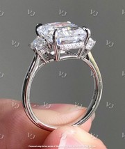 4Ct Emerald Simulated Moissanite 3 Stone Engagement Ring 14K White Gold Plated - £46.03 GBP