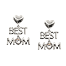 BEST MOM Heart Crystal Drop Stud Earrings White Gold Mother&#39;s Day - £10.57 GBP