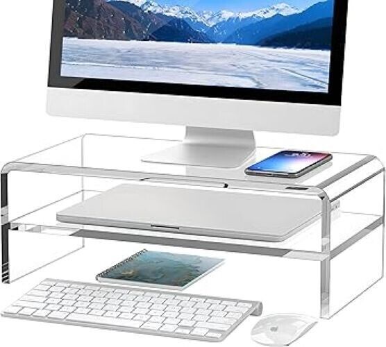 Clear Acrylic Monitor Stand Riser 2 Tier, 5.12 Inches High Clear - $25.00