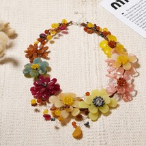 Vibrant Bouquet of Color Natural Stones and Pearls Floral Statement Necklace - £73.30 GBP