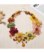 Vibrant Bouquet of Color Natural Stones and Pearls Floral Statement Neck... - £73.83 GBP