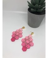 Pink ombre hexagon dangle statement earrings with gold studs | polymer c... - £14.17 GBP