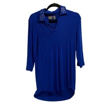 Chicos Travelers Womens Size 0 Small Royal Blue Slinky Tunic Top Shirt Vneck Hi - £20.21 GBP