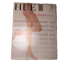 HUE So Silky Sheer Control Top Pantyhose Invisible Toe Size 2 Natural 12... - $7.34